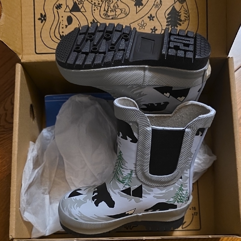 Jan & Jul Puddle-Dry Rubber Rain Boot Size 4 1T Toddler Bear Puddle Dry Gray